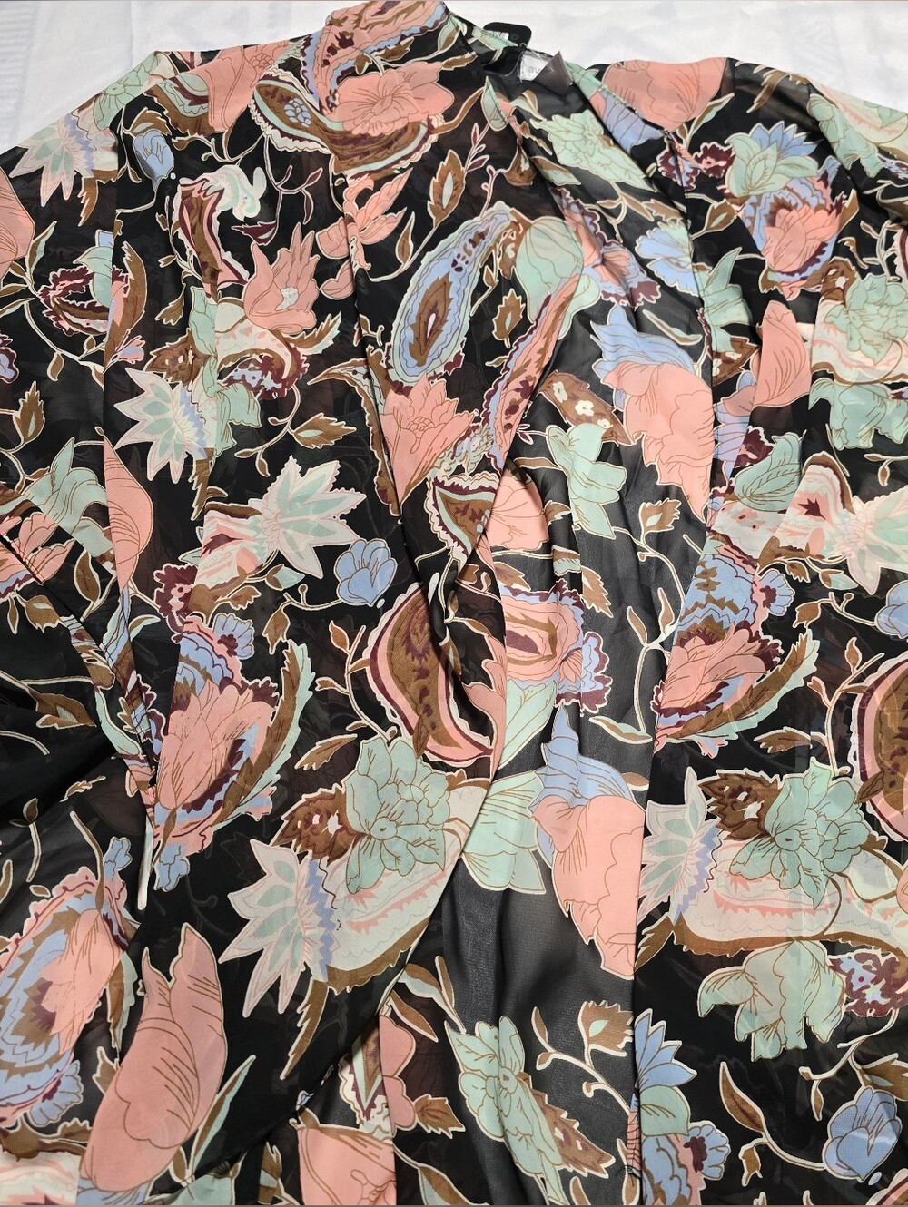 Black Floral Satin Shaw